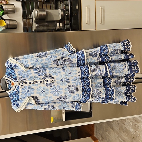 💕FARM RIO💕 Off-White Stitched Flowers And Girls Midi Dress ~ Small S NWT - Picture 8 of 16